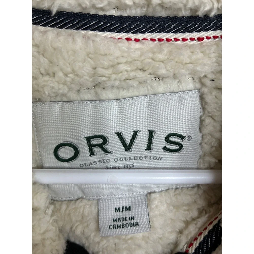 Orvis Mens Grey Marled Sherpa Lined Quarter Zip Pullover Sweater Medium 1247213